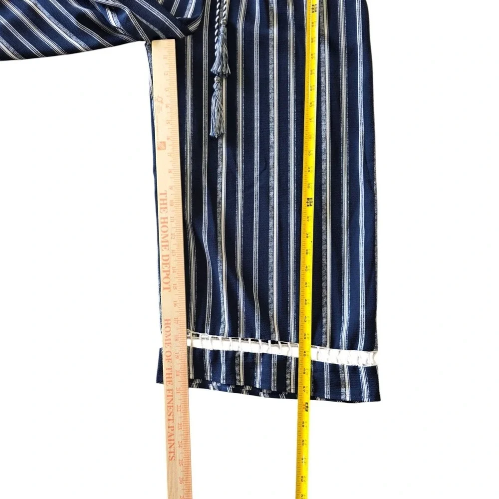 Bailey Blue Nautical Striped Halter Wide Leg Jumpsuit Sz L Crochet Hem Coastal